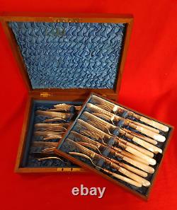 Robert Fead Mosley Antique 24 Piece Knife and Fork Set. One ODD Knife. Wood Box