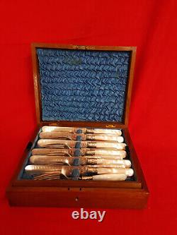 Robert Fead Mosley Antique 24 Piece Knife and Fork Set. One ODD Knife. Wood Box