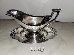 Rogers Silverplate Ancestral 1847 Gravy Boat & Underplate Set with Gravy Spoon
