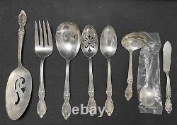 Rogers & Son IS Vicrorian Rose SILVERPLATE FLATWARE SET 104 Pc For 12 withServ