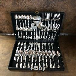 Rogers & Sons Silver Plated 53 Piece Flatware Set w Case 12 Place Setting