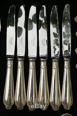 SET CHRISTOFLE POMPADOUR SILVERPLATE DINNER Spoons Forks Knives Ladle 37 pieces
