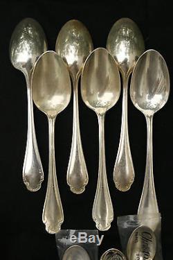 SET CHRISTOFLE POMPADOUR SILVERPLATE DINNER Spoons Forks Knives Ladle 37 pieces