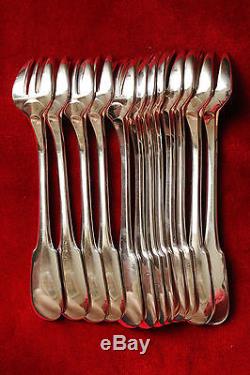 SET OF 12 FRENCH CHRISTOFLE OYSTER FORKS CLUNY SILVER PLATE FRANCE NEW