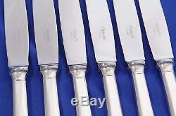 SET of 6 Christofle CLUNY Silver-plate Dinner Knives 9 FRANCE luncheon standard