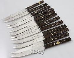 Set 12 MIXED METALS Knives with JAPANESE KODZUKA BRONZE HANDLES 2 boxed