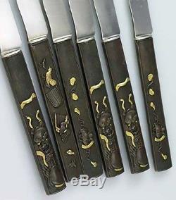Set 12 MIXED METALS Knives with JAPANESE KODZUKA BRONZE HANDLES 2 boxed