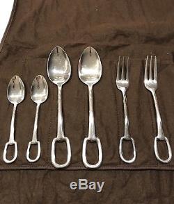 Set Of 4 Hermes Attelage Silver Plated Flatware Five Peice Settings No. 1