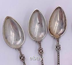 Set Of 6 Ornate Victorian Edwardian 830 Silver Desert Spoons