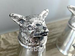 Set Of 6 Silver Plate Fox Head Stirrup Cups