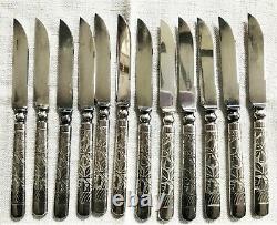 Set of 12 Antique Silver Plate Fruit Knives in Velvet Case J E Caldwell