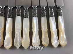 Set of 12 Carved Mother of Pearl Stainless Steel Blade Dinner Knives