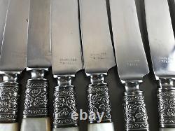 Set of 12 Carved Mother of Pearl Stainless Steel Blade Dinner Knives