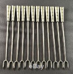 Set of 12 Mid Century Modern Sterling Silver Cocktail Forks BM Taxco Mexico 925