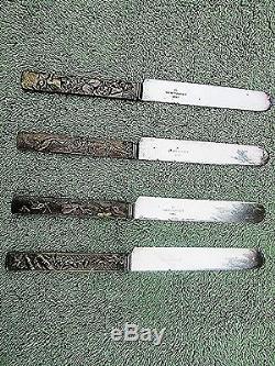 Set of 4 Antique J. Russell & CO Circa 1834 Dinner Knives Kozuka Japanese Motif