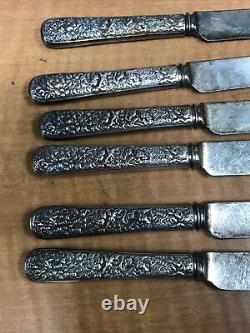 Set of 6 Tiffany & Co FLORAL 1884 Silverplate 10 Blunt Knives No Mono
