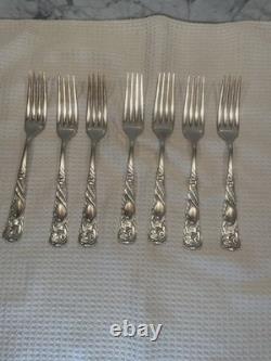 Set of 7 -1891 ROGERS BROS XII Siren pattern 7 FORK -no monogram