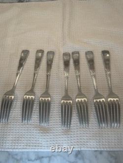 Set of 7 -1891 ROGERS BROS XII Siren pattern 7 FORK -no monogram
