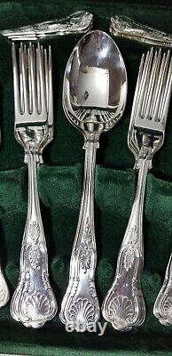 Sheffield Silver Plated Kings Pattern Cutlery Set Mahogany Veneer Canteen