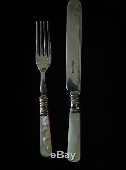 Sheffield Silverplate Cased Set for 6 Fruit/Dessert Forks & Knives MOP Handles