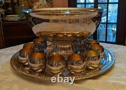 Sheridan silverplate punch bowl set 12 Gold Wash Cups, And Under plate
