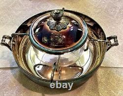 Signed Christofle Silver Plate Caviar Set with Glass Bowl