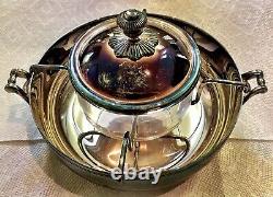 Signed Christofle Silver Plate Caviar Set with Glass Bowl