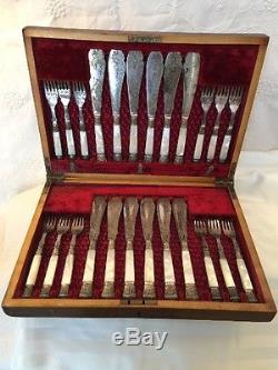 Silver Plate Fish Service Set with Mother of Pearl Handles Cutlery