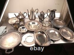 Silver Plate Flatware And Teapot Lot Of 19