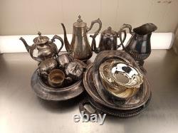 Silver Plate Flatware And Teapot Lot Of 19
