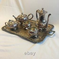 Silver Plate Tea Coffee Service Set with Tray New Beverly Manor Wilcox 6 Pieces