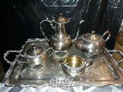 Silver Plate Tea Set Coffee Service & Tray New Beverly Manor Wilcox IS 5 Pieces