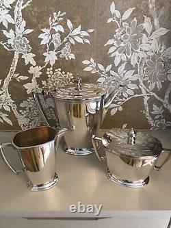 Silver Plated Art Deco Coffee Set Coffee Pot, Sugar and Milk