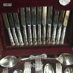 Silver Plated Kings Pattern 44 Pc Six Setting Boxed Canteen Cutlery Set Vintage