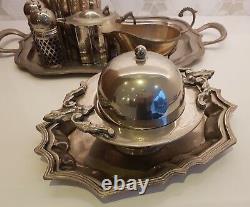 Silver Table Set Butter Dish, S&P Shakers, Caddy, Milk Jug, Sauce Boat &2 Trays