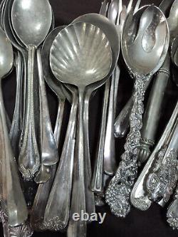 Silverplate Flatware Lot of 60 Craft Use Buffet Serving Spoons & Forks