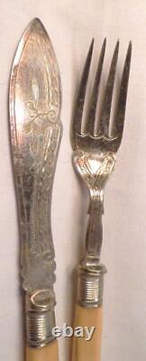 Silverplate Flatware Set Cream Color Handles Victorian 8 Knives 6 Forks Antique