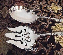 Silverplate & Mother of Pearl Handle 2 Pc Salad Serving Set withSterling Ferrules