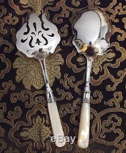 Silverplate & Mother of Pearl Handle 2 Pc Salad Serving Set withSterling Ferrules