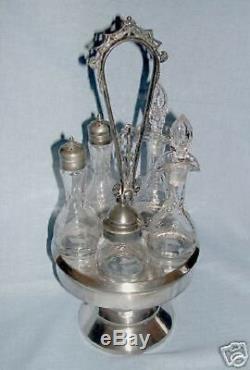 Silverplate Victorian Castor Set with Cut Glass Cruets