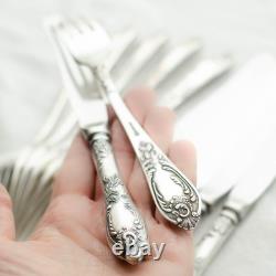 Soviet vintage silverware set of 12 Melchior 6 knives and 6 fork set, USSR 1970