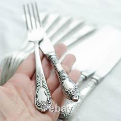 Soviet vintage silverware set of 12 Melchior 6 knives and 6 fork set, USSR 1970