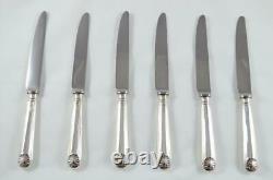 Superb Set Of 6 Dinner 6 Dessert Knives Sterling Silver Thread And Shell 1972