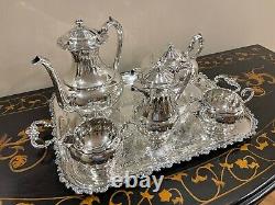 Superb Vtg Birks Primrose Silver Plate 6 Pc Coffee Tea Set Service Large Tray