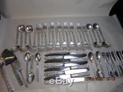 T H Marthinsen Silverplate flatware set MRT6 scrolls and leaves 51 piece for 8