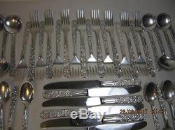 T H Marthinsen Silverplate flatware set MRT6 scrolls and leaves 51 piece for 8