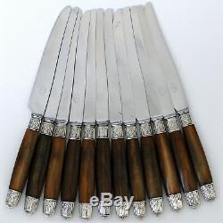 Thiers French Silver & Horn Dinner Knife Set of 12 pc, Art Deco