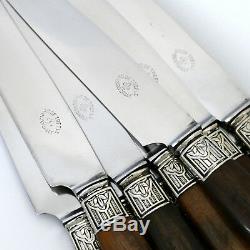 Thiers French Silver & Horn Dinner Knife Set of 12 pc, Art Deco