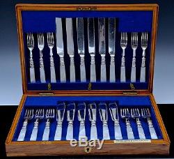Unusual Antique Mother Of Pearl & Silver Plate Luncheon & Fish Cased Cutlery Set
