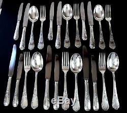 VINTAGE FRENCH SILVER PLATE DINNER FLATWARE SET MARLY LOUIS XV with 12 Knives